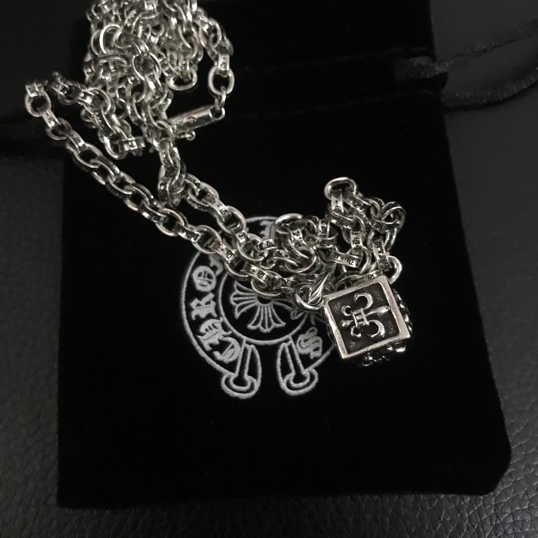 Chrome Hearts Silver Chain Necklace with Square Charm